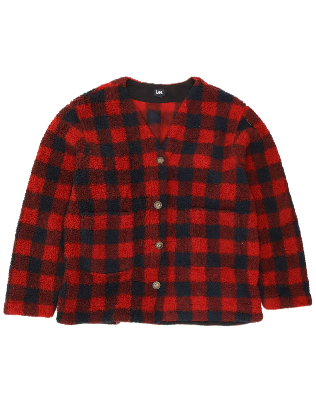 LEE Γυναικείο Μπουφάν Fleece Oversized UK 18 XL Red Check Polyester