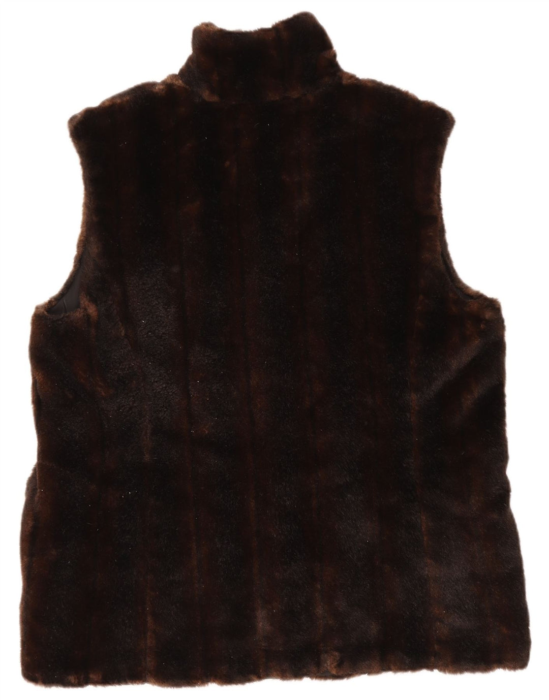 VINTAGE Γυναικεία Faux Fur Gilet UK 14 Μεσαίο Καφέ Ακρυλικό
