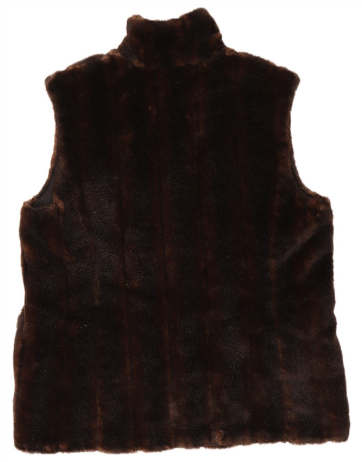 VINTAGE Γυναικεία Faux Fur Gilet UK 14 Μεσαίο Καφέ Ακρυλικό