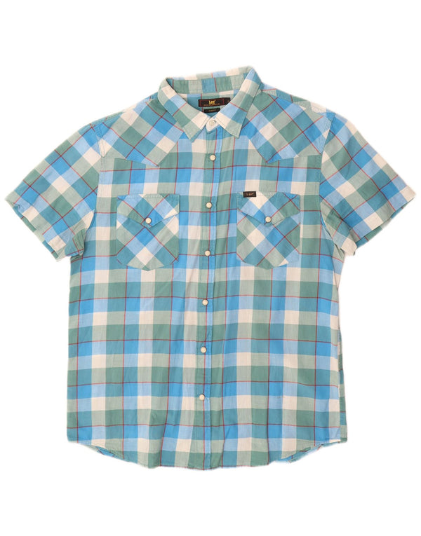 Lee Ανδρικό κοντομάνικο πουκάμισο με λεπτή εφαρμογή XL Μπλε βαμβακερό