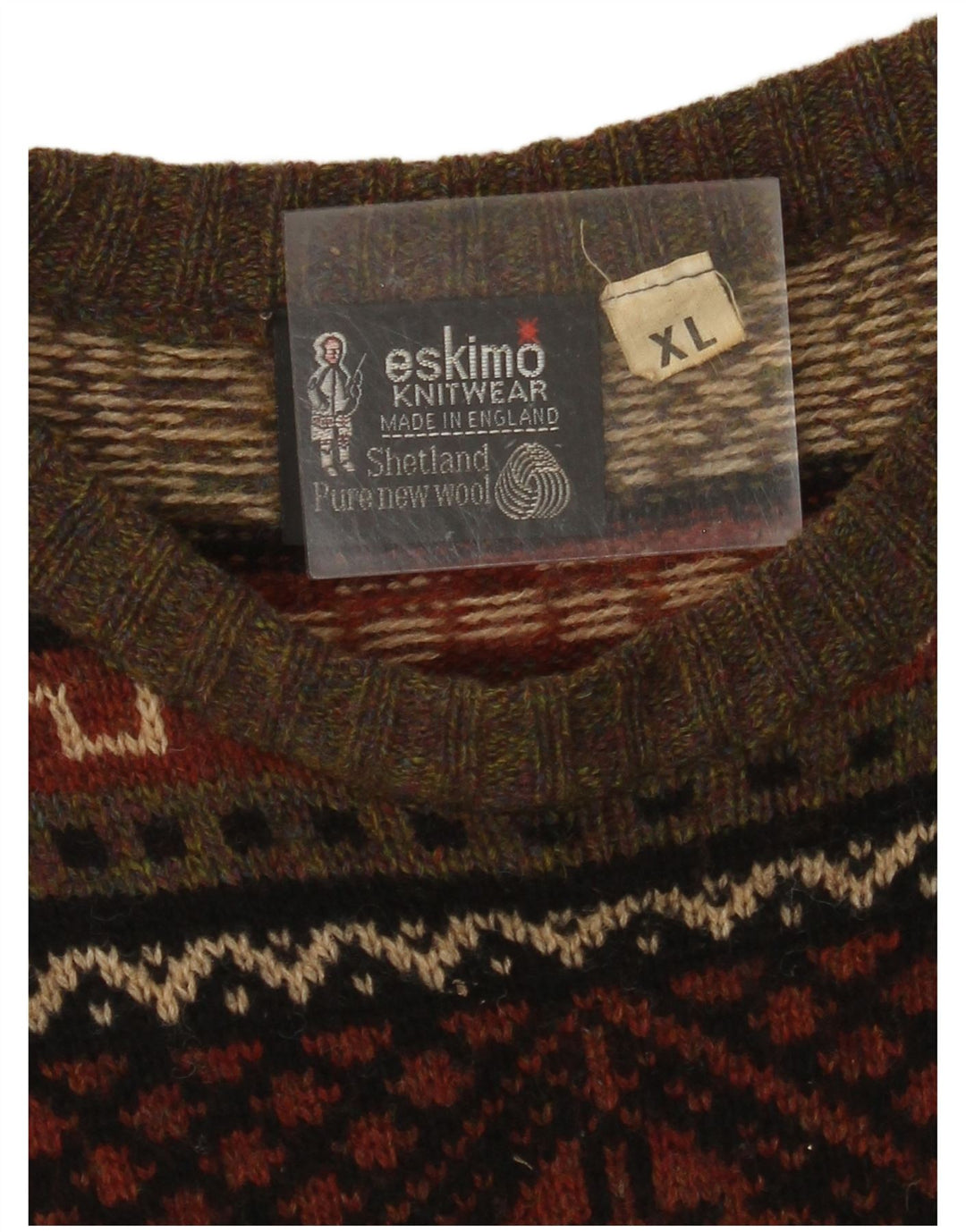 ESKIMO Γυναικείο πουλόβερ με λαιμόκοψη UK 18 XL καφέ Fair Isle New Wool