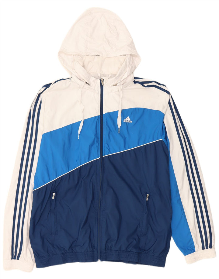 Adidas Ανδρικό μπουφάν βροχής με κουκούλα UK 40 Large Navy Blue Colorblock Πολυεστέρας