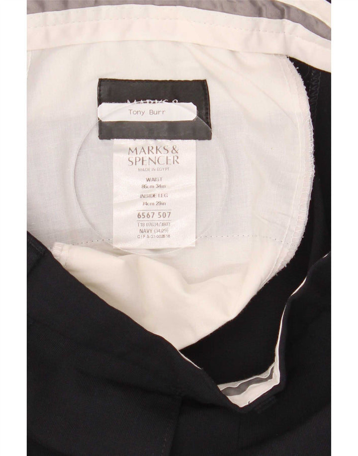 Marks & Spencer Ανδρικό παντελόνι με καρφίτσα W34 L29 Navy Blue Polyester