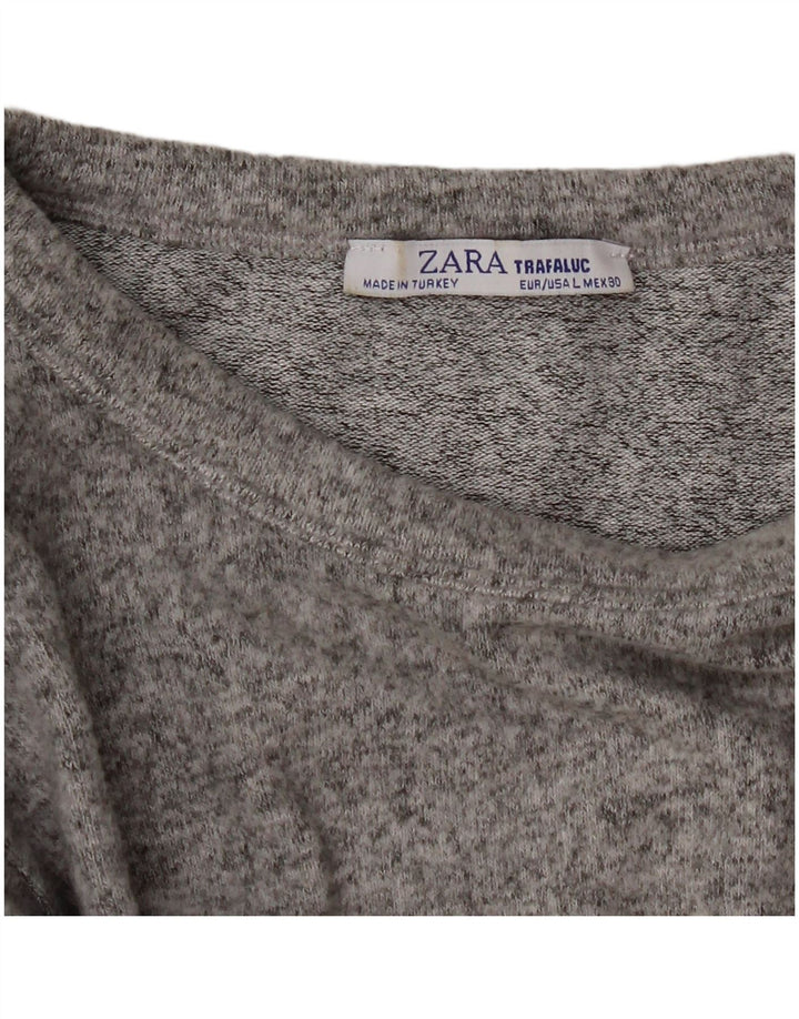 Zara Γυναικείο Crop Top Μακρυμάνικο UK 14 Large Grey