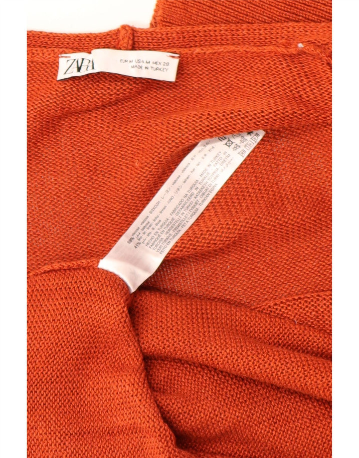 Zara Γυναικείο Longline ανοιχτό πουλόβερ ζακέτα UK 14 μεσαία πορτοκαλί βισκόζη
