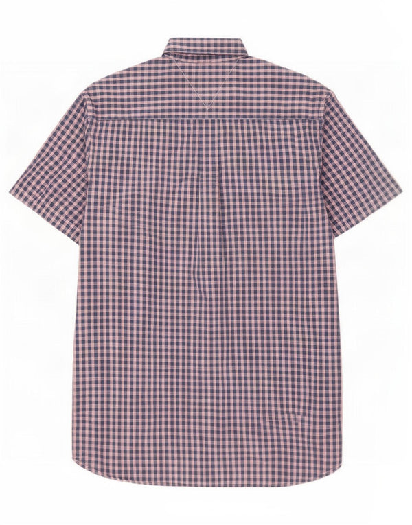 Tommy Hilfiger Mens Short Sleeve Custom Fit Shirt Large Navy Blue Check