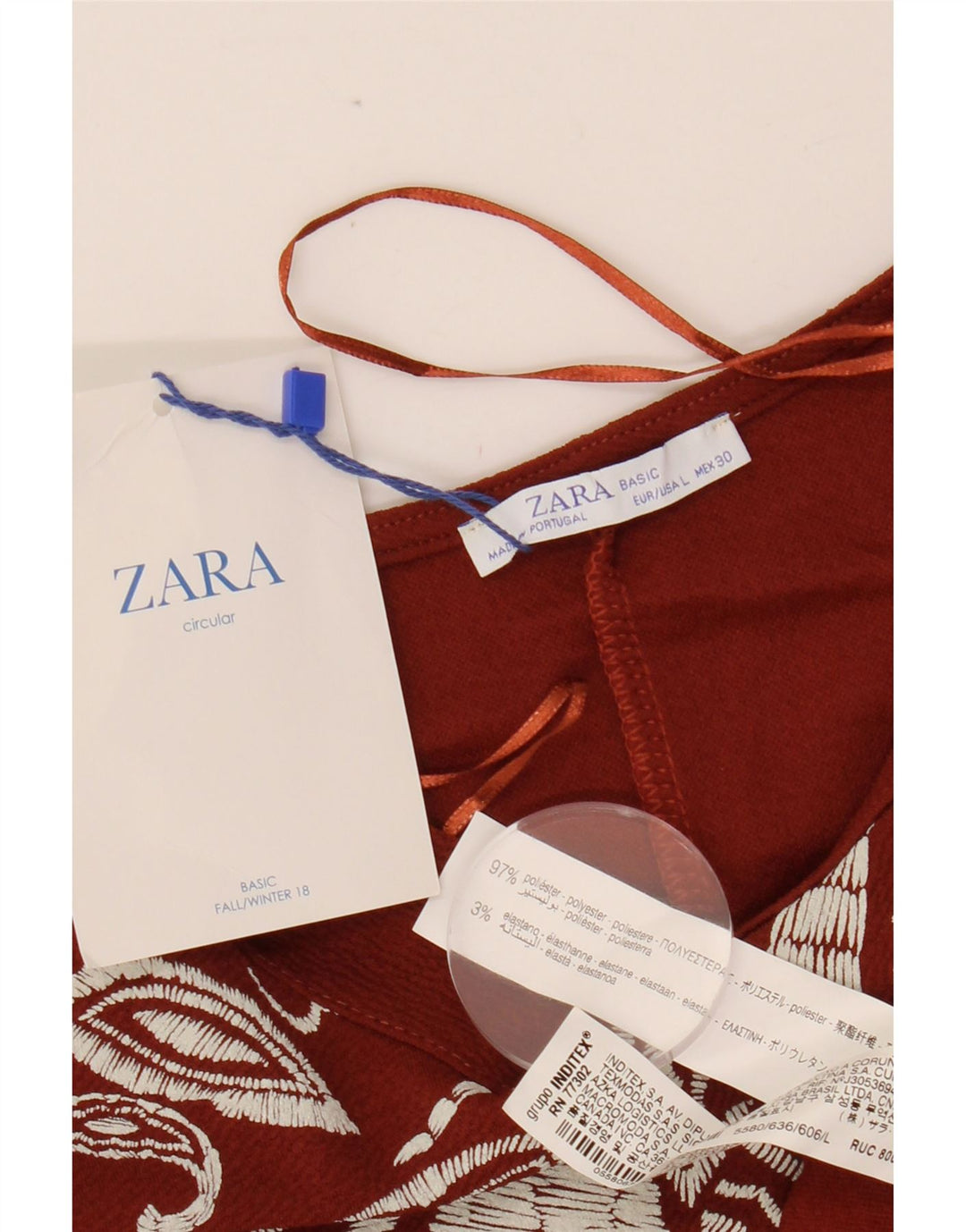 Γυναικείο φόρεμα ZARA Shift UK 16 Large Maroon Paisley Polyester
