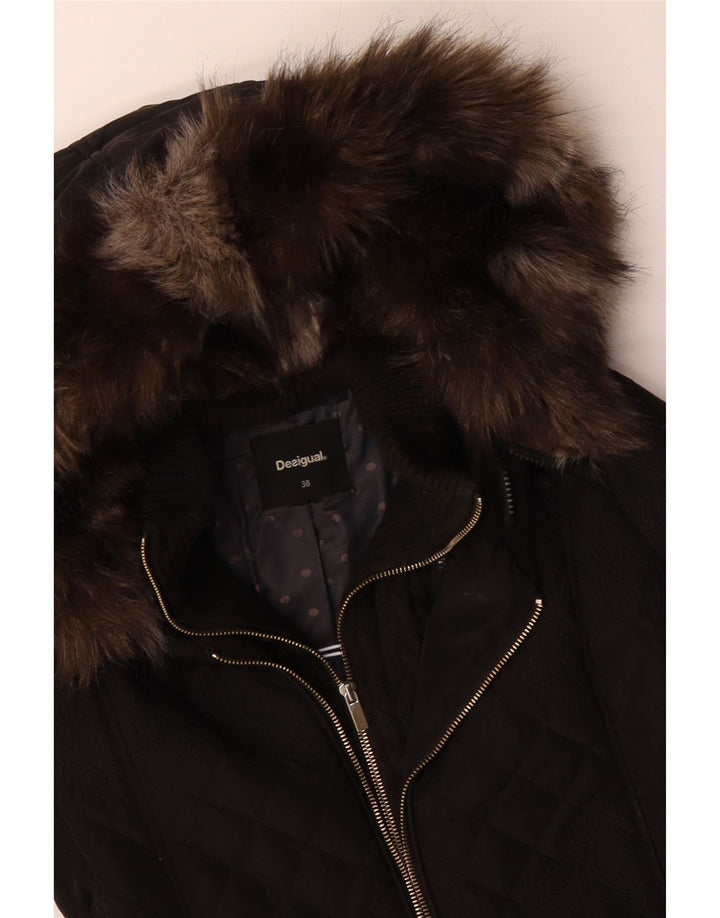 DESIGUAL Γυναικείο μπουφάν με καπιτονέ με κουκούλα με επένδυση EU 38 Medium Black Paisley