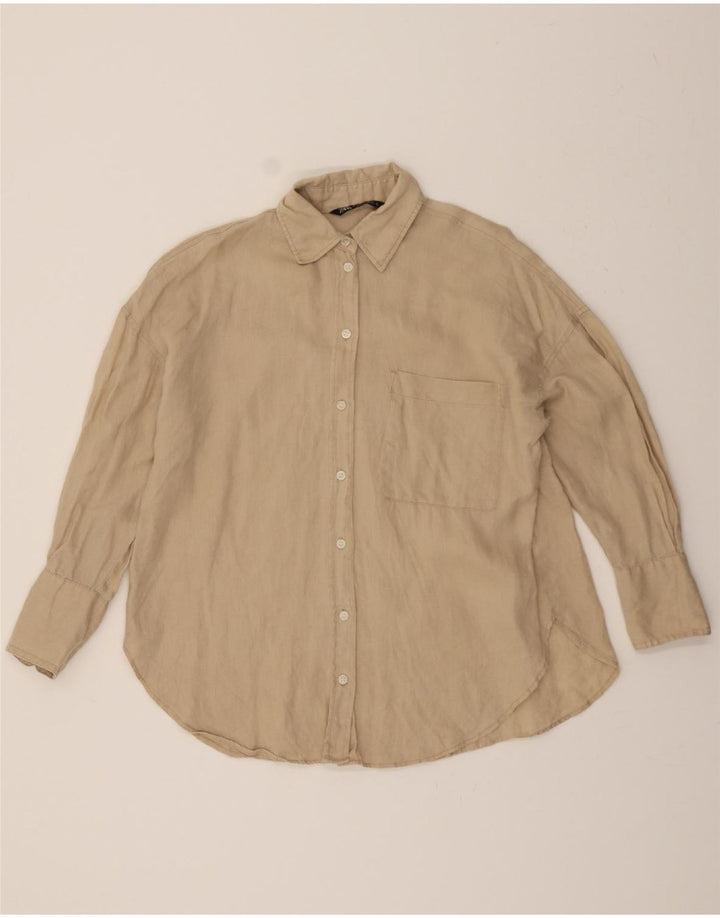 ZARA Womens Oversized Shirt UK 6 XS Beige Vintage Zara and Second-Hand Zara from Messina Hembry 
