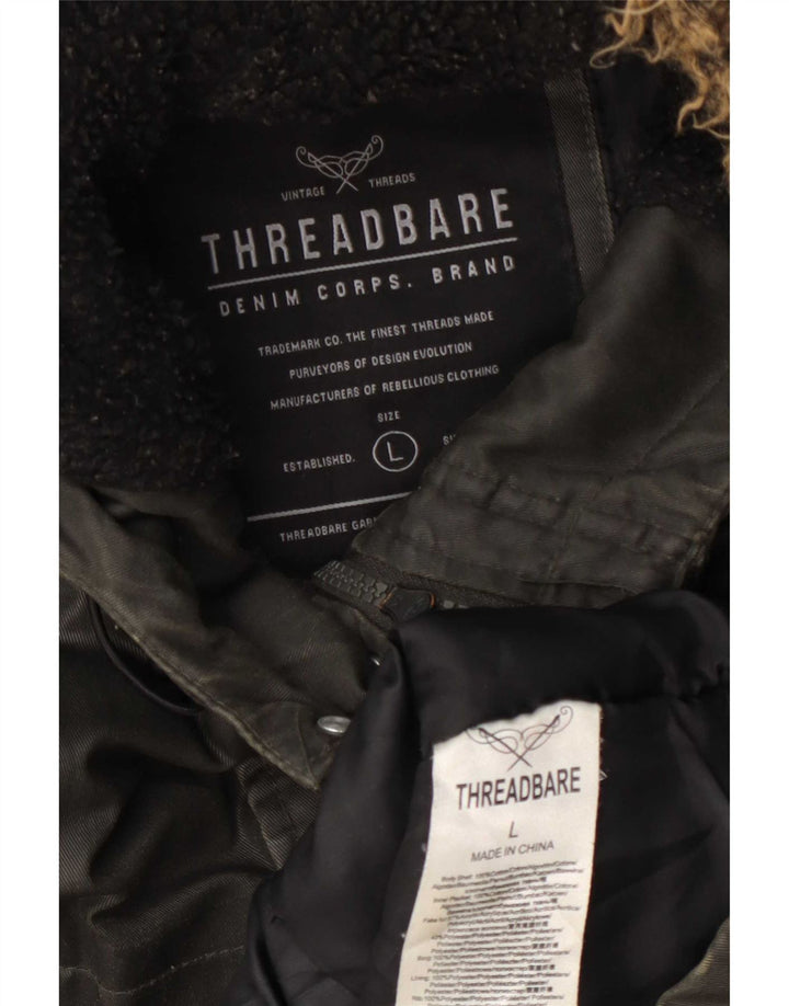 Threadbare Mens Hooded Waxed Cotton Jacket UK 40 Large Green