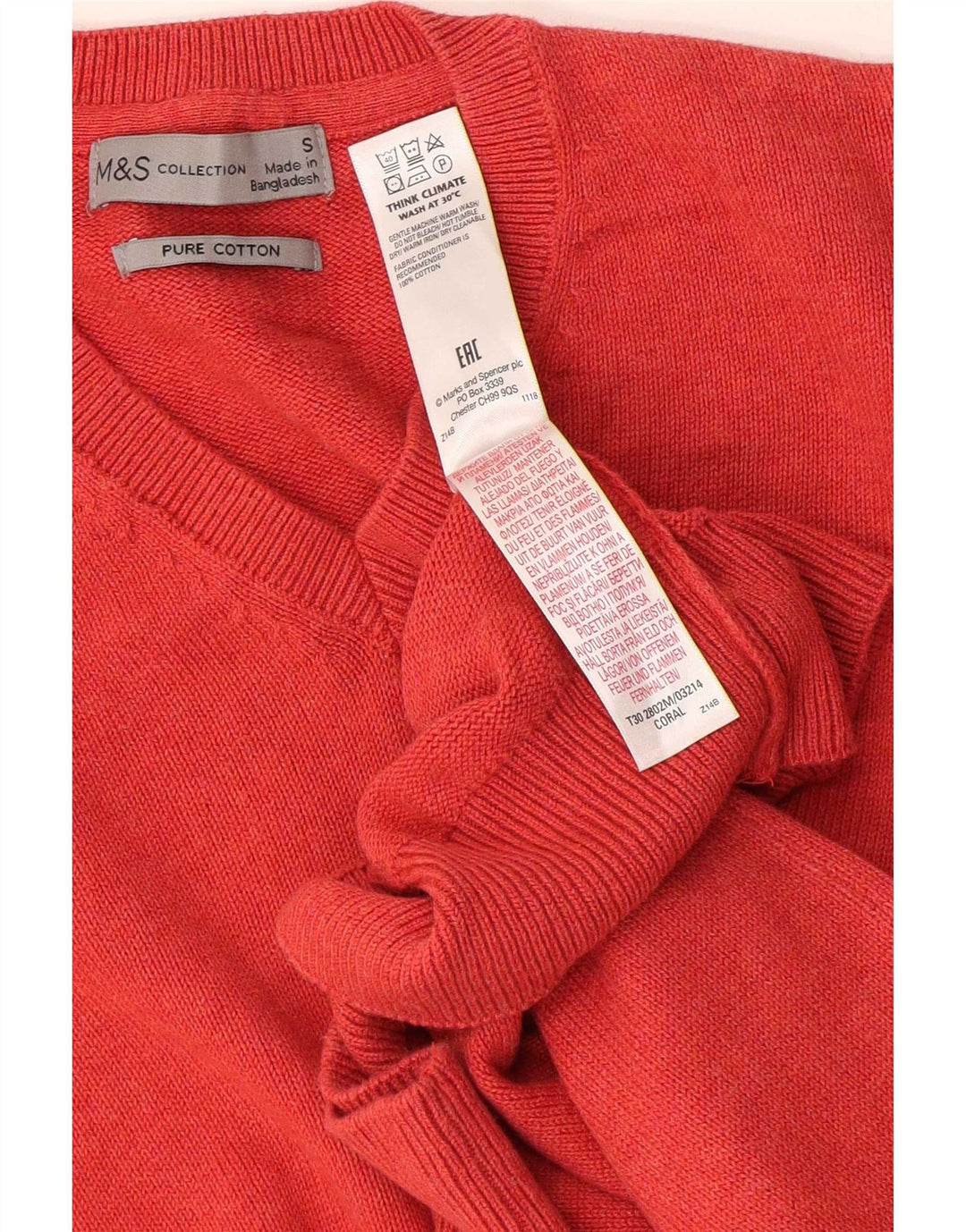 Marks & Spencer Ανδρικό πουλόβερ με λαιμόκοψη V-λαιμόκοψη Μικρό πορτοκαλί βαμβακερό