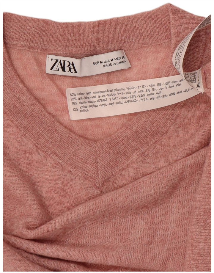 Γυναικείο πουλόβερ ZARA Crop με V λαιμόκοψη UK 12 Medium Pink Nylon