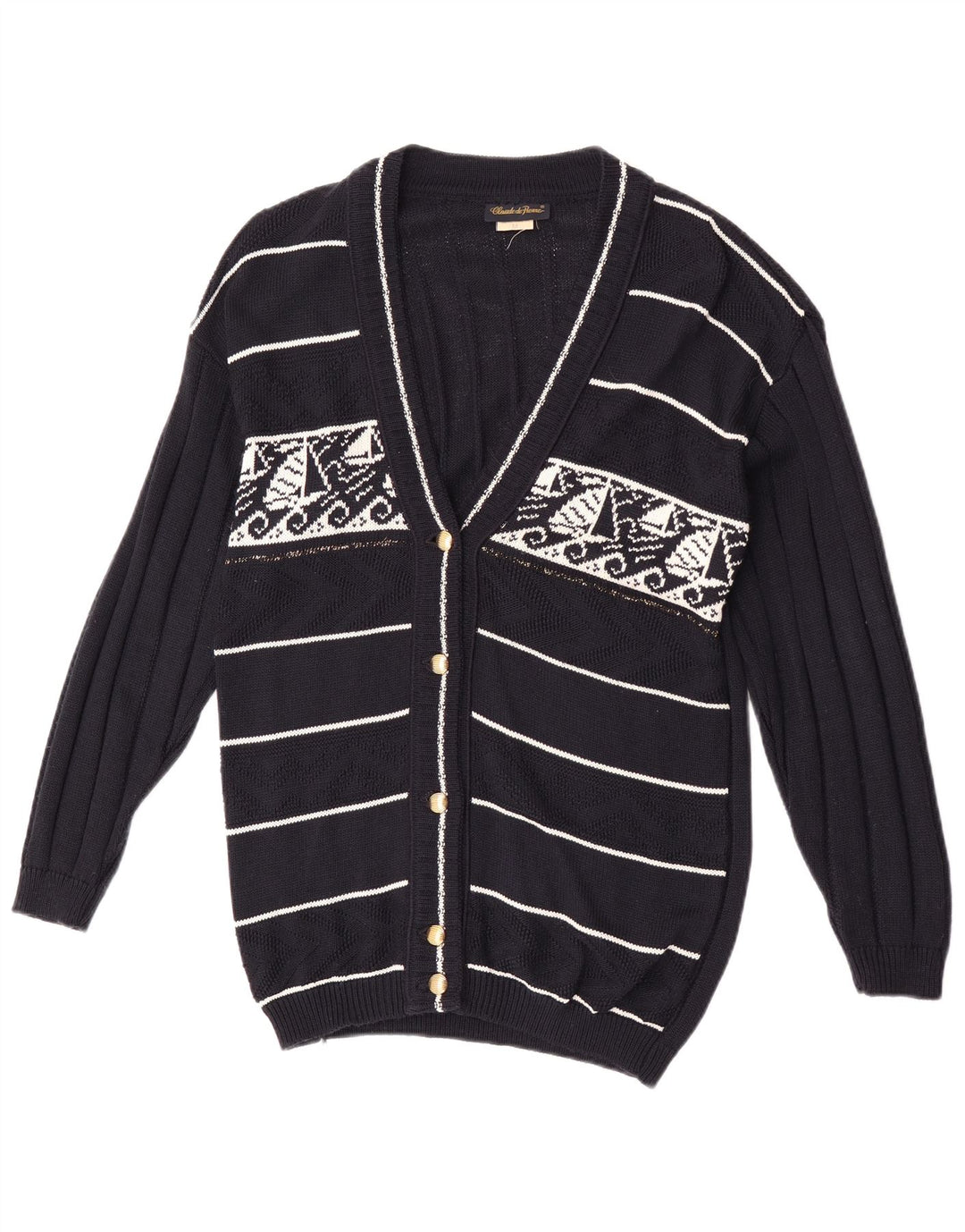 Claude De Pierre Γυναικεία ζακέτα UK 14 Medium Navy Blue γεωμετρική