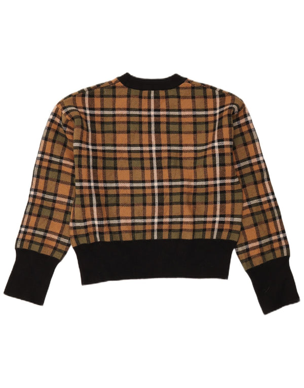 Zara Γυναικείο πουλόβερ με λαιμόκοψη με λαιμόκοψη UK 10 Small Brown Check Viscose