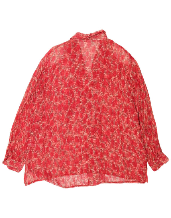 Vintage γυναικείο πουκάμισο μπλούζα UK 26 5XL Red Floral Viscose