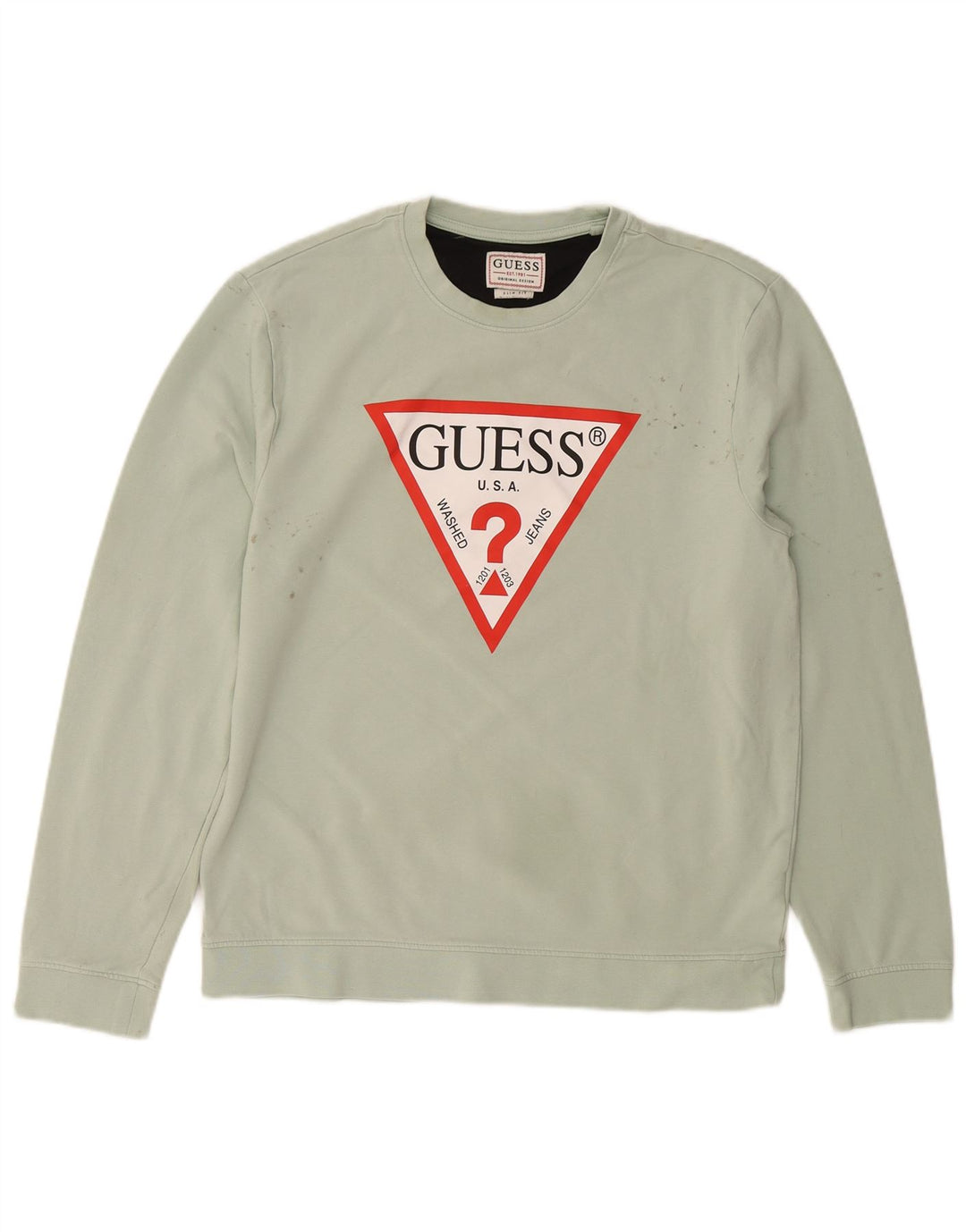 GUESS Mens Graphic Sweatshirt Jumper Large Green Cotton