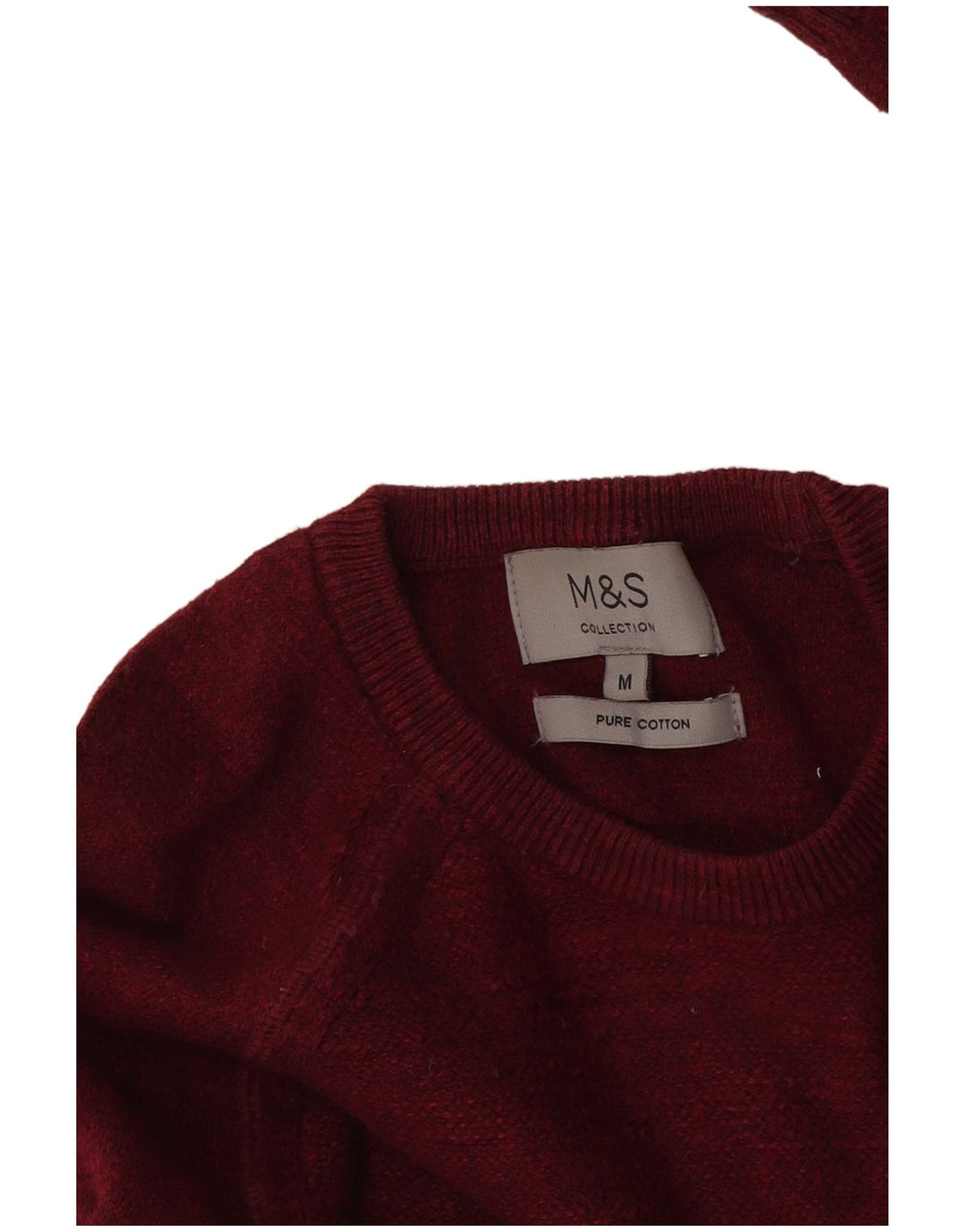 Marks & Spencer Ανδρικό πουλόβερ με λαιμόκοψη, μεσαίο βαμβακερό μπορντό