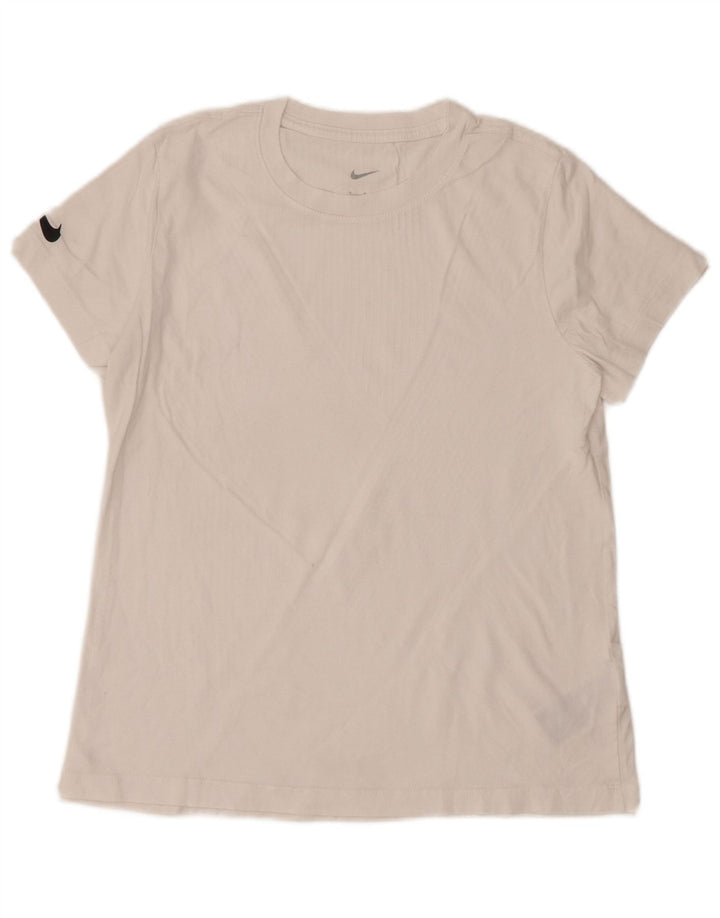 Γυναικείο T-Shirt NIKE Top UK 12 μεσαίο λευκό βαμβακερό
