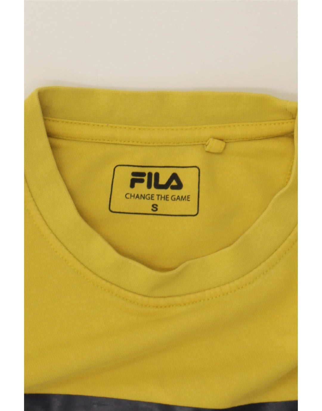FILA Mens Graphic Sweatshirt Jumper Small Yellow Colourblock Cotton Vintage Fila and Second-Hand Fila from Messina Hembry 