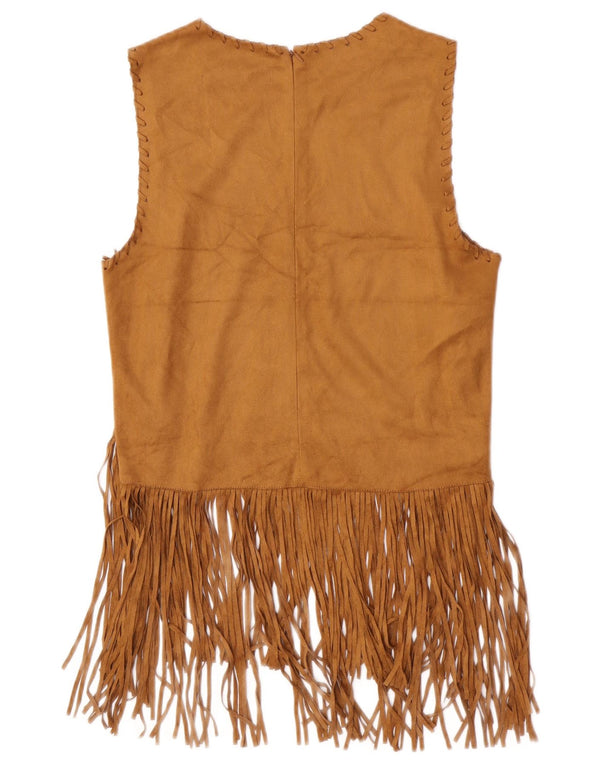 Zara Γυναικεία Αμάνικη Faux Suede Μπλούζα Top UK 14 Large Brown