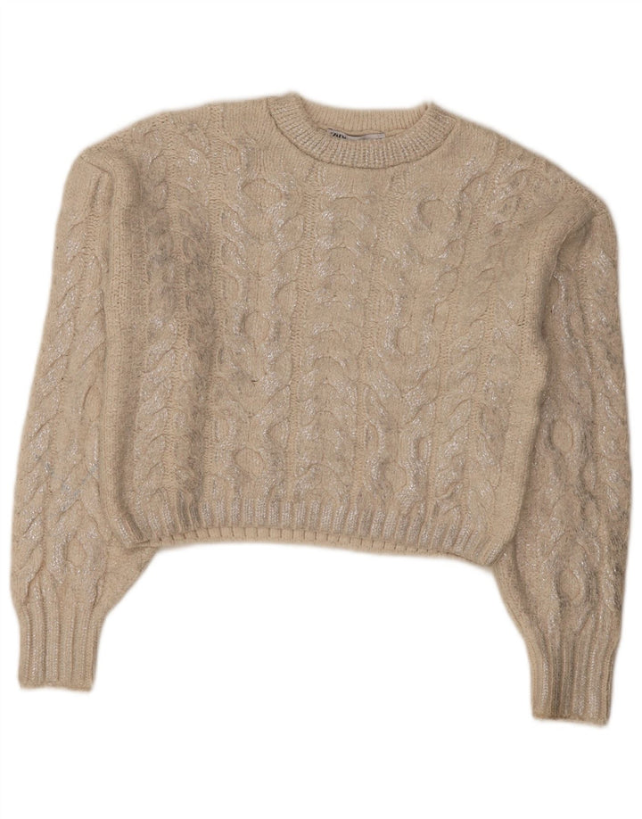 Zara Γυναικείο πουλόβερ με λαιμόκοψη Crop Crop UK 14 Medium Beige