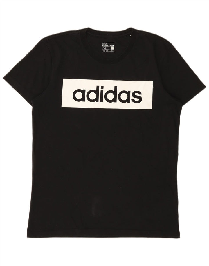 Ανδρικό γραφικό T-shirt Adidas Climalite Τοπ μεσαίο μαύρο βαμβακερό