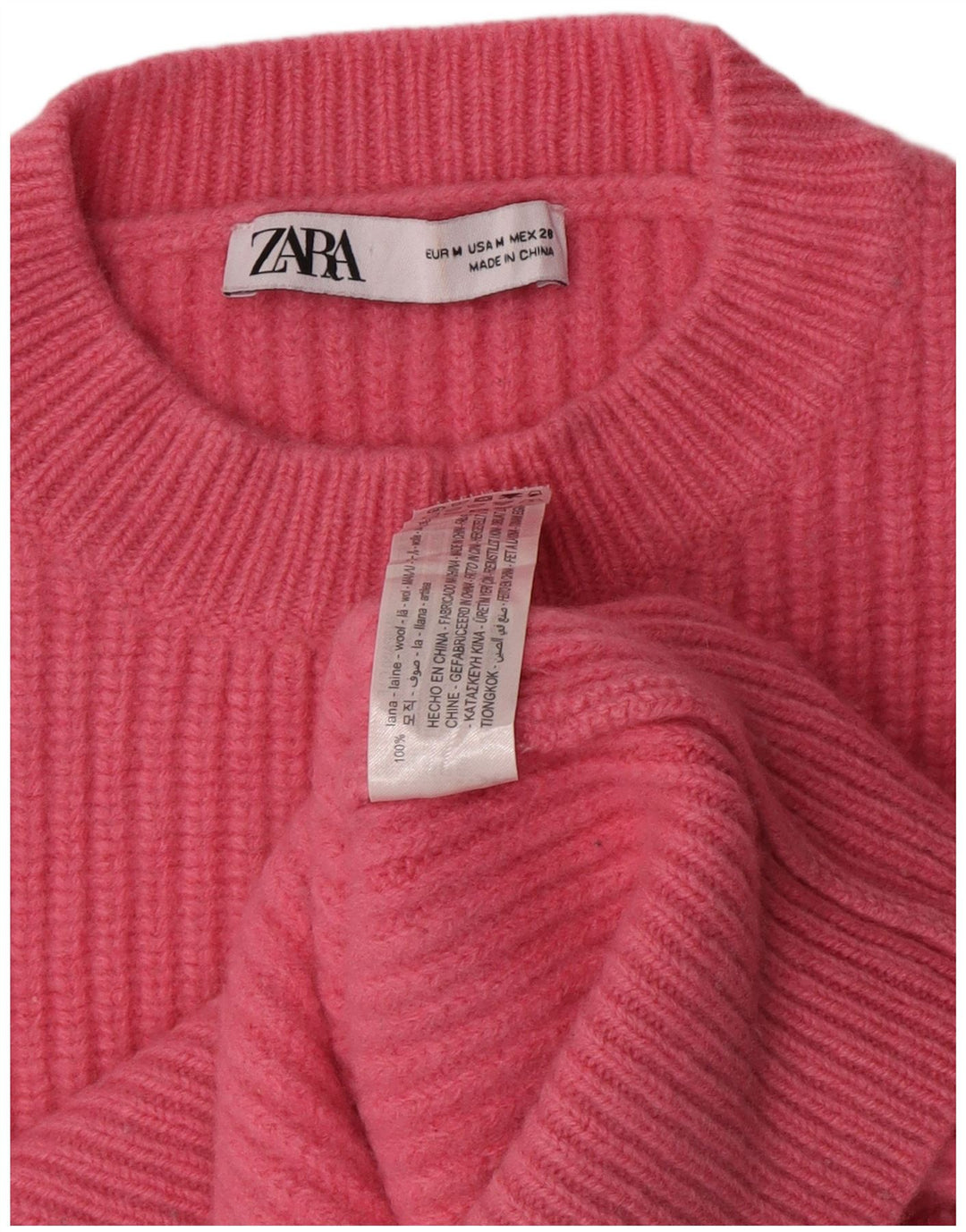Zara Γυναικείο πουλόβερ με λαιμόκοψη Crop Crop UK 14 Medium Pink Wool