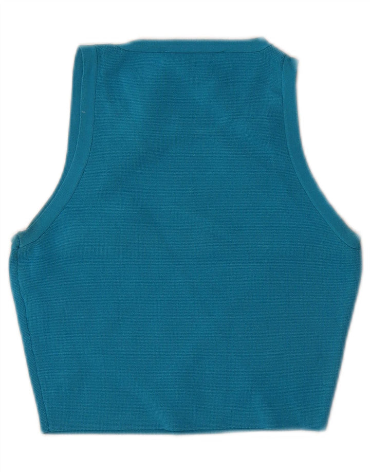 Zara Γυναικείο Crop Vest Top UK 8 Small Blue Viscose