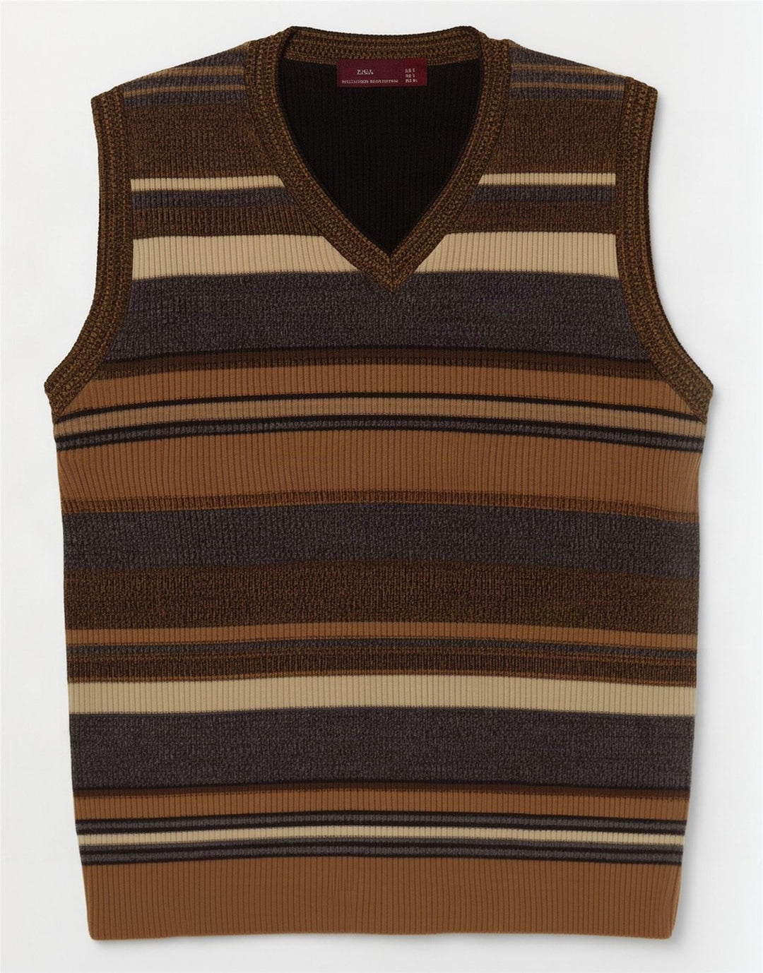 Zara ανδρικό γιλέκο Tank Top Μεγάλο καφέ ριγέ ακρυλικό