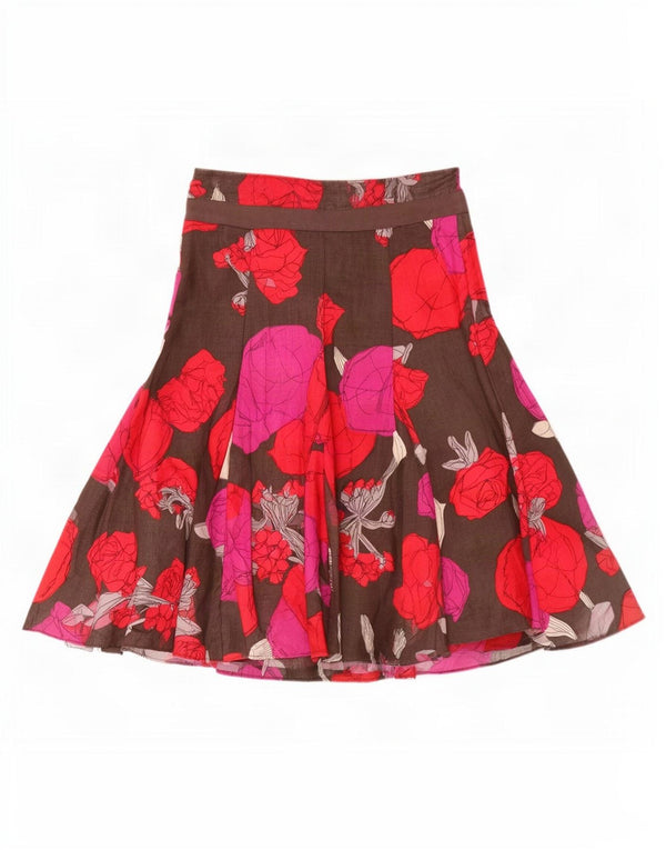 Hobbs γυναικεία φούστα σε γραμμή Α UK 8 Small W28 Brown Floral Flax