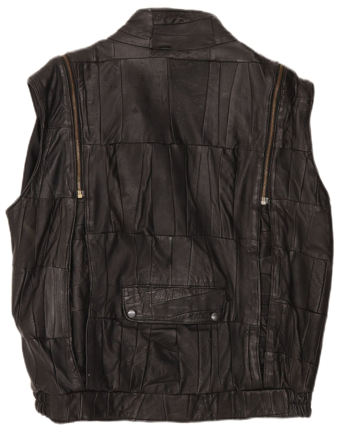 VINTAGE Ανδρικό Δερμάτινο Gilet UK 38 Medium Black Patchwork