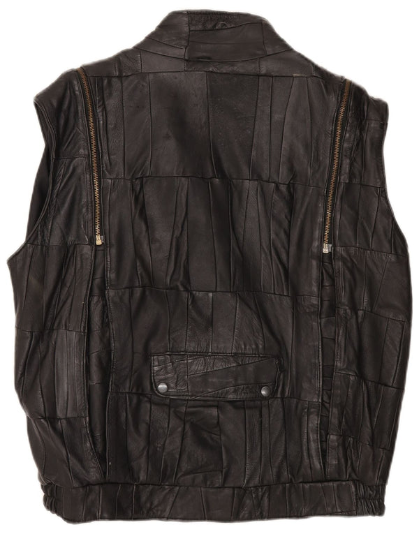 VINTAGE Ανδρικό Δερμάτινο Gilet UK 38 Medium Black Patchwork