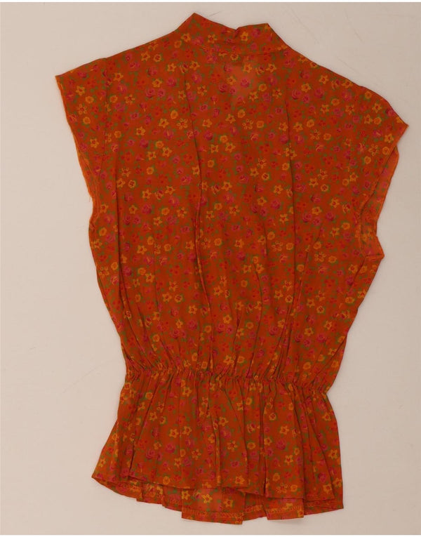 STANDPOINT Womens Crop Sleeveless Shirt Blouse UK 12 Medium Orange Floral