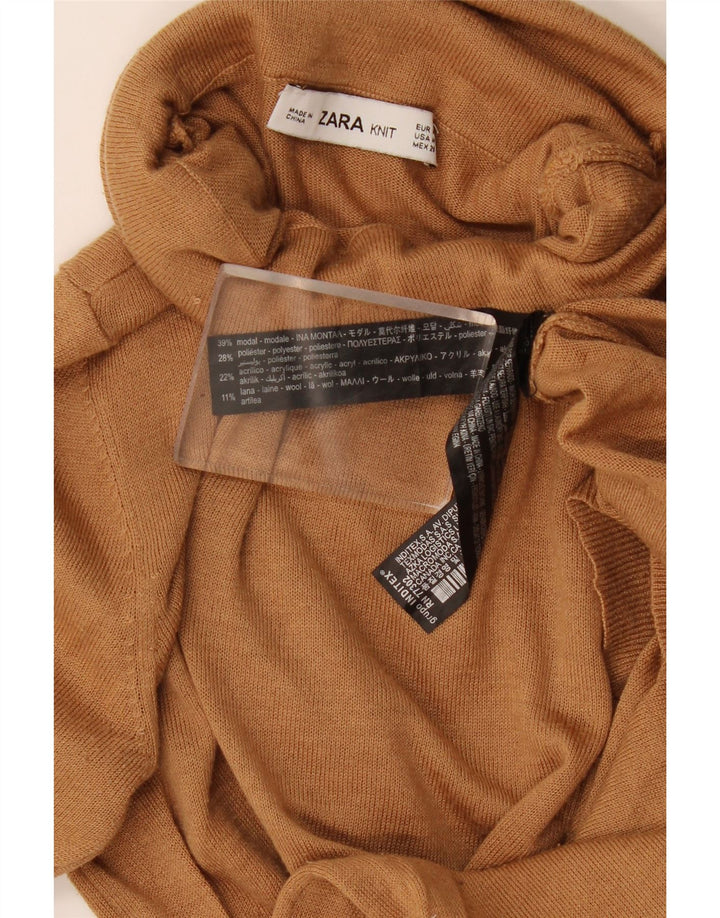 Zara Γυναικείο πουλόβερ με ρολό λαιμόκοψη UK 12 Medium Brown Modal
