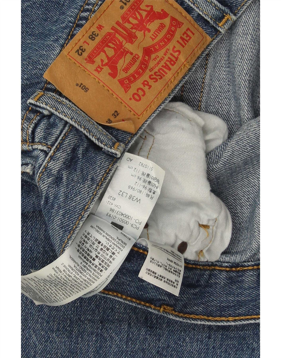 Levi's Mens 501 Straight Jeans W38 L32 Μπλε Βαμβακερό