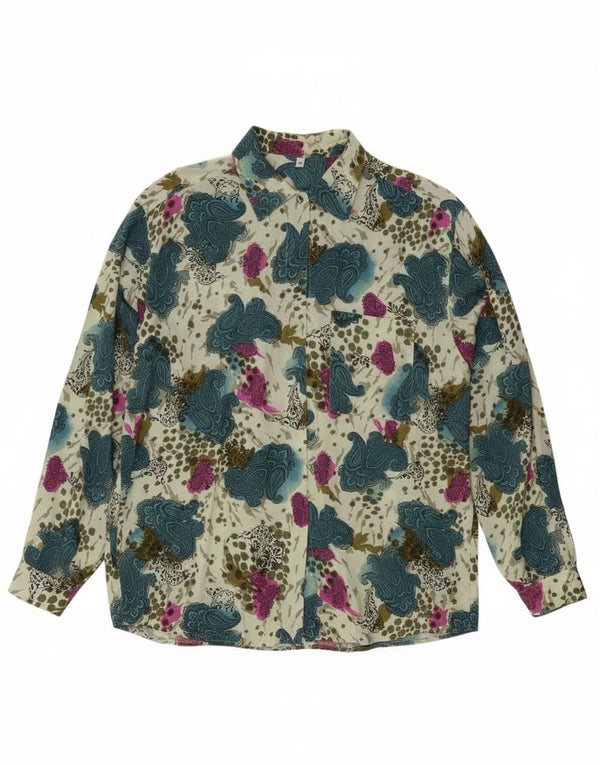 Vintage γυναικείο πουκάμισο μπλούζα UK 14 Medium Beige Paisley Viscose