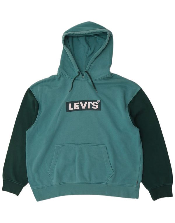 Levi's Mens Relaxed Graphic Hoodie Jumper XL Τυρκουάζ βαμβακερό μπλοκ