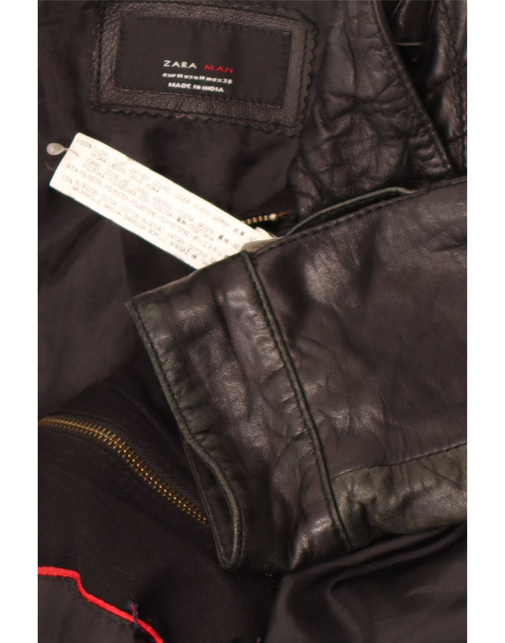 ZARA Ανδρικό Δερμάτινο Μπουφάν UK 38 Medium Black Leather