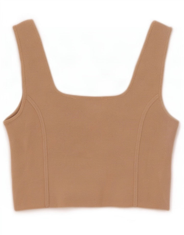 Zara Γυναικείο Αμάνικο Crop Top UK 8 Small Beige Nylon