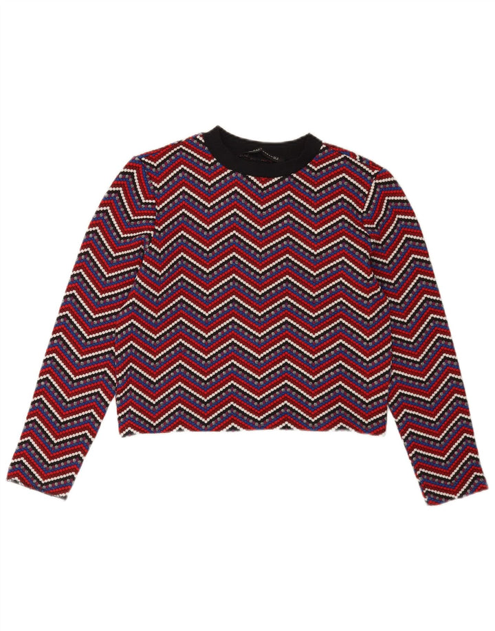 Zara Γυναικείο Crop Top Μακρύ μανίκι UK 12 Medium Πολύχρωμο Chevron