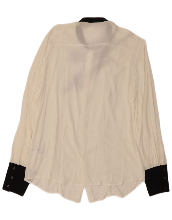 BENETTON Γυναικείο παπιγιόν μπλούζα UK 16 Large White Colorblock Viscose