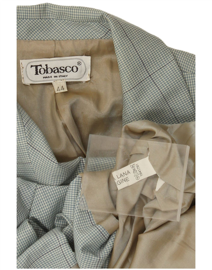 Vintage γυναικείο τζάκετ με 2 κουμπιά σακάκι IT 44 μεσαίο μπλε μαλλί Houndstooth