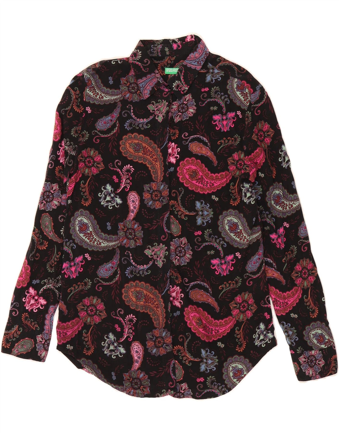 BENETTON Γυναικείο πουκάμισο UK 10 Small Black Paisley Modal