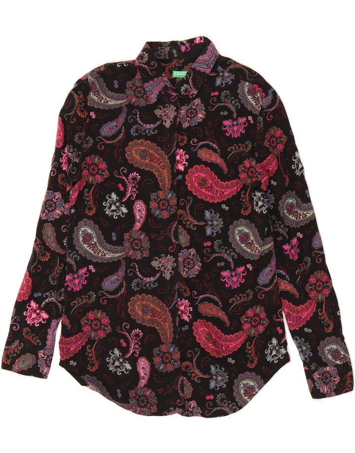 BENETTON Γυναικείο πουκάμισο UK 10 Small Black Paisley Modal
