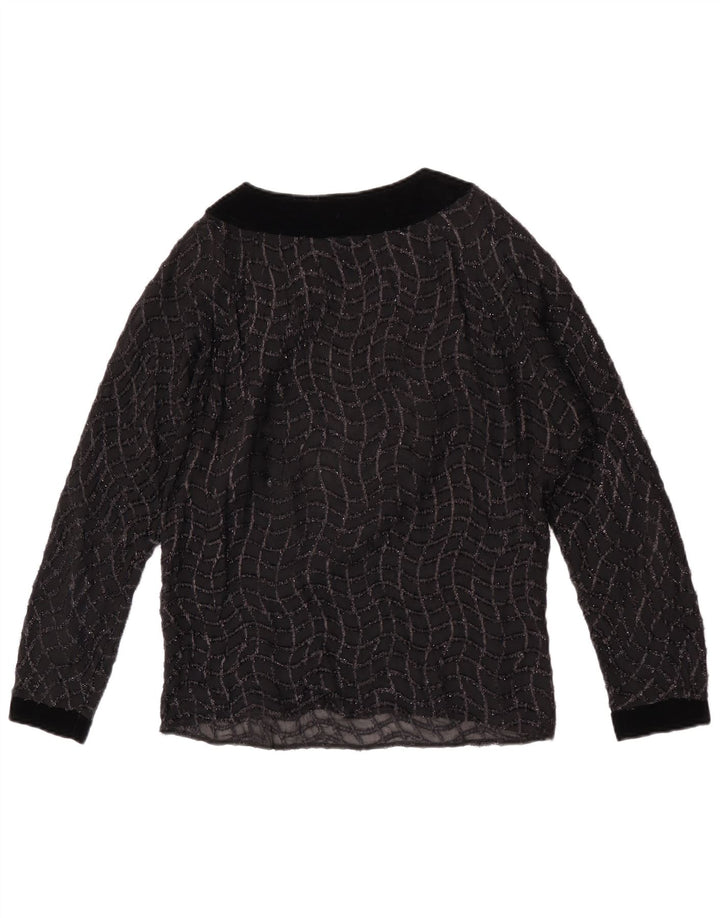 Vintage Γυναικεία See Through Μπλούζα Top UK 16 Large Black ριγέ