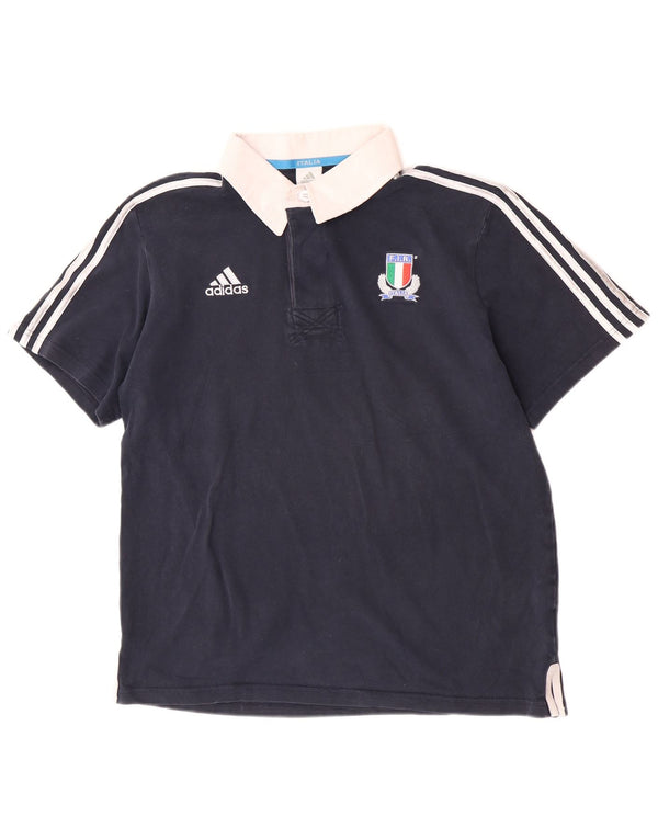Adidas Mens Italia Rugby Polo πουκάμισο Μεγάλο Navy Blue Colourblock Sports