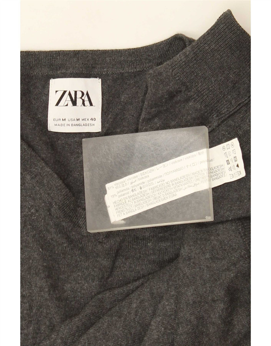 Ανδρικό πουλόβερ Zara με λαιμόκοψη σε μεσαίο γκρι βισκόζη
