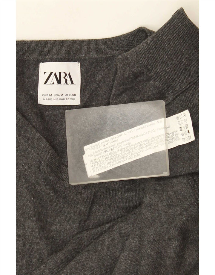 Ανδρικό πουλόβερ Zara με λαιμόκοψη σε μεσαίο γκρι βισκόζη