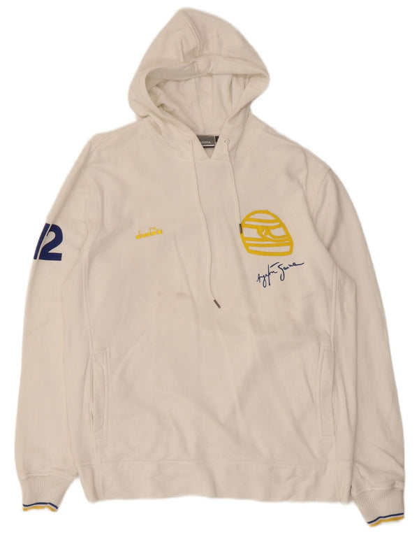 Diadora Mens Graphic Hoodie Jumper XL White Cotton
