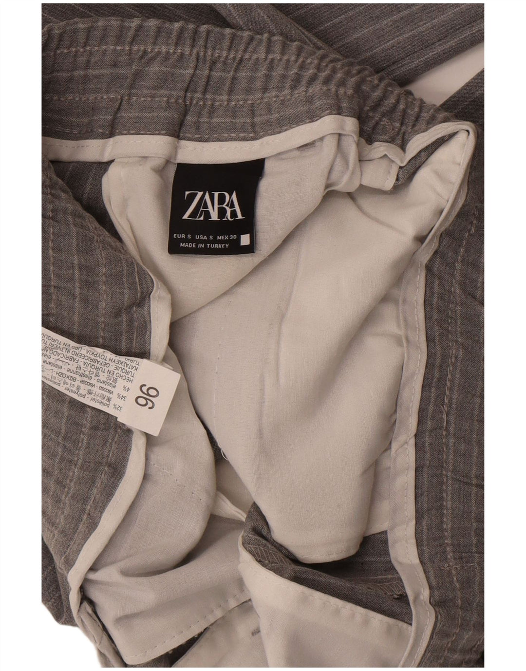 Zara Ανδρικό Slim παντελόνι Chino Μικρό W29 L30 Γκρι ριγέ πολυεστέρα